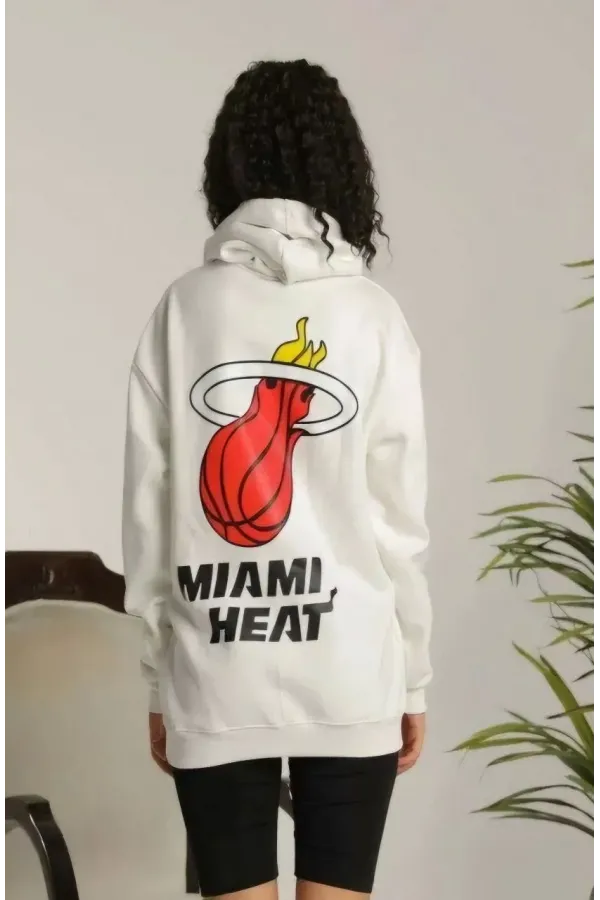 Unisex Kapşonlu Baskılı Sweetshirt - Beyaz