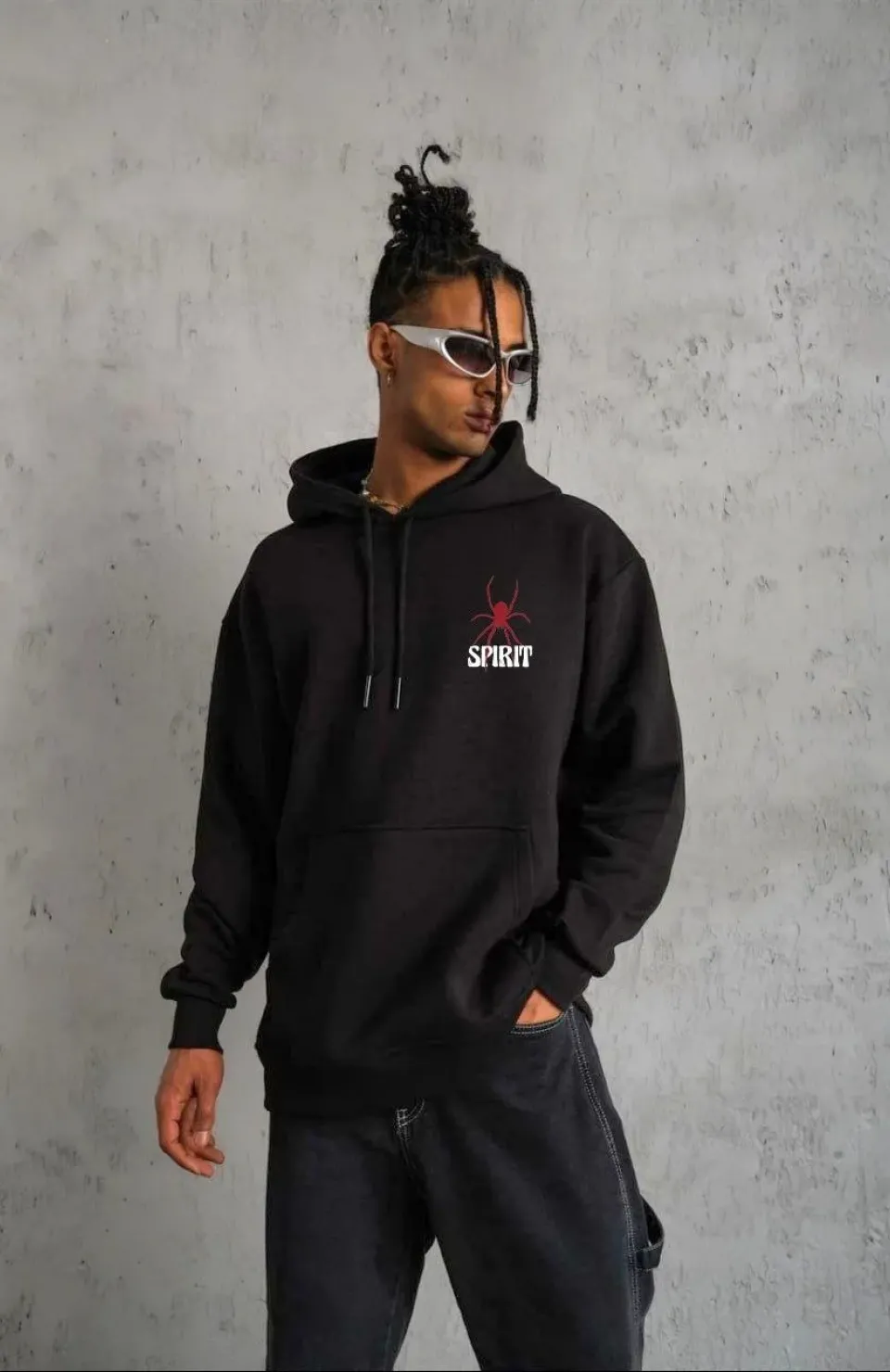 Unisex Kapşonlu Baskılı Sweetshirt - Siyah Somersan Giyim | Kadın, Erkek ve Çocuk Moda