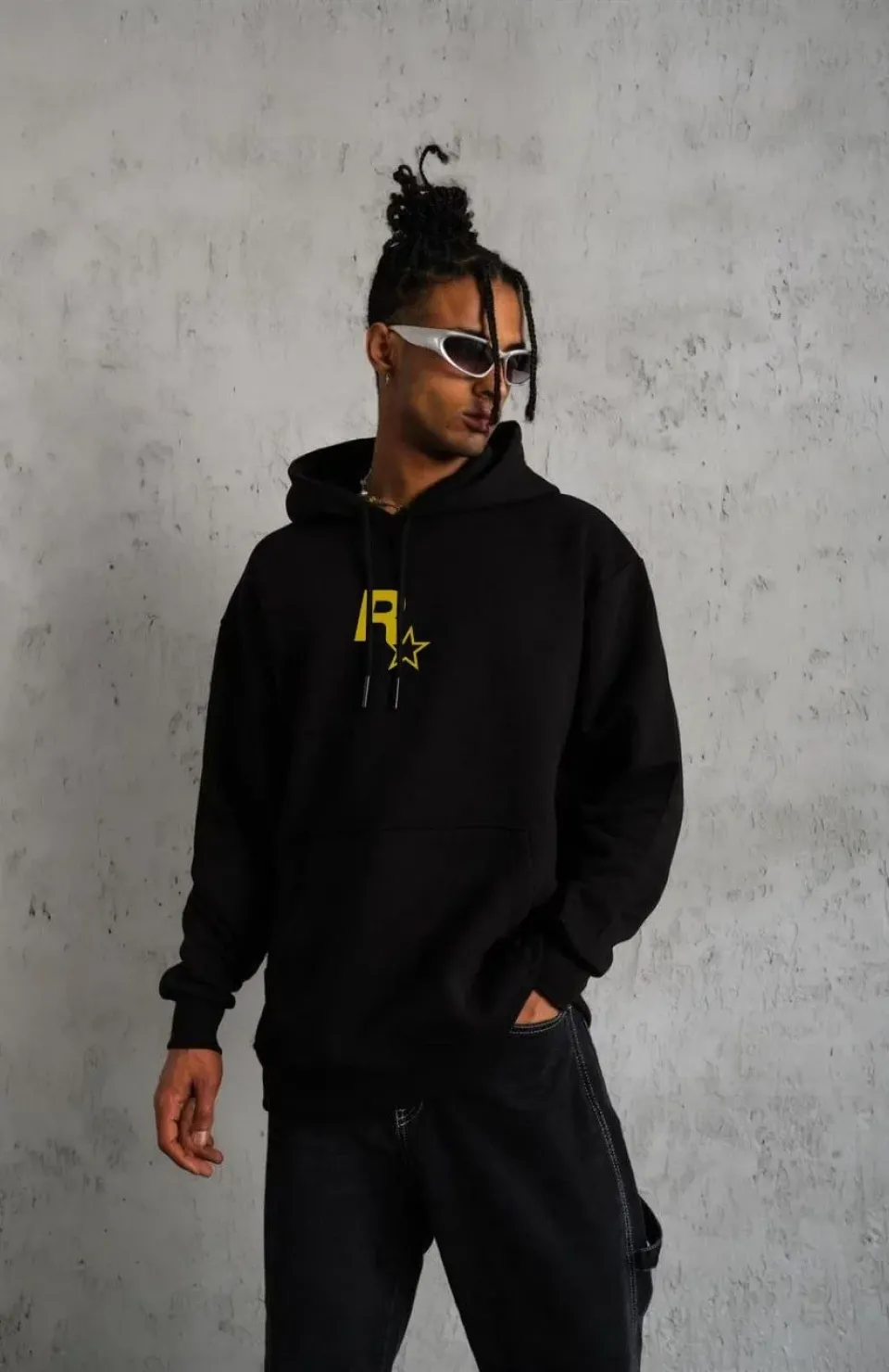 Unisex Kapşonlu Baskılı Sweetshirt - Siyah Somersan Giyim | Kadın, Erkek ve Çocuk Moda