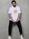 Unisex Kapşonlu Kısa Kol Oversize Baskılı T-Shirt - Beyaz