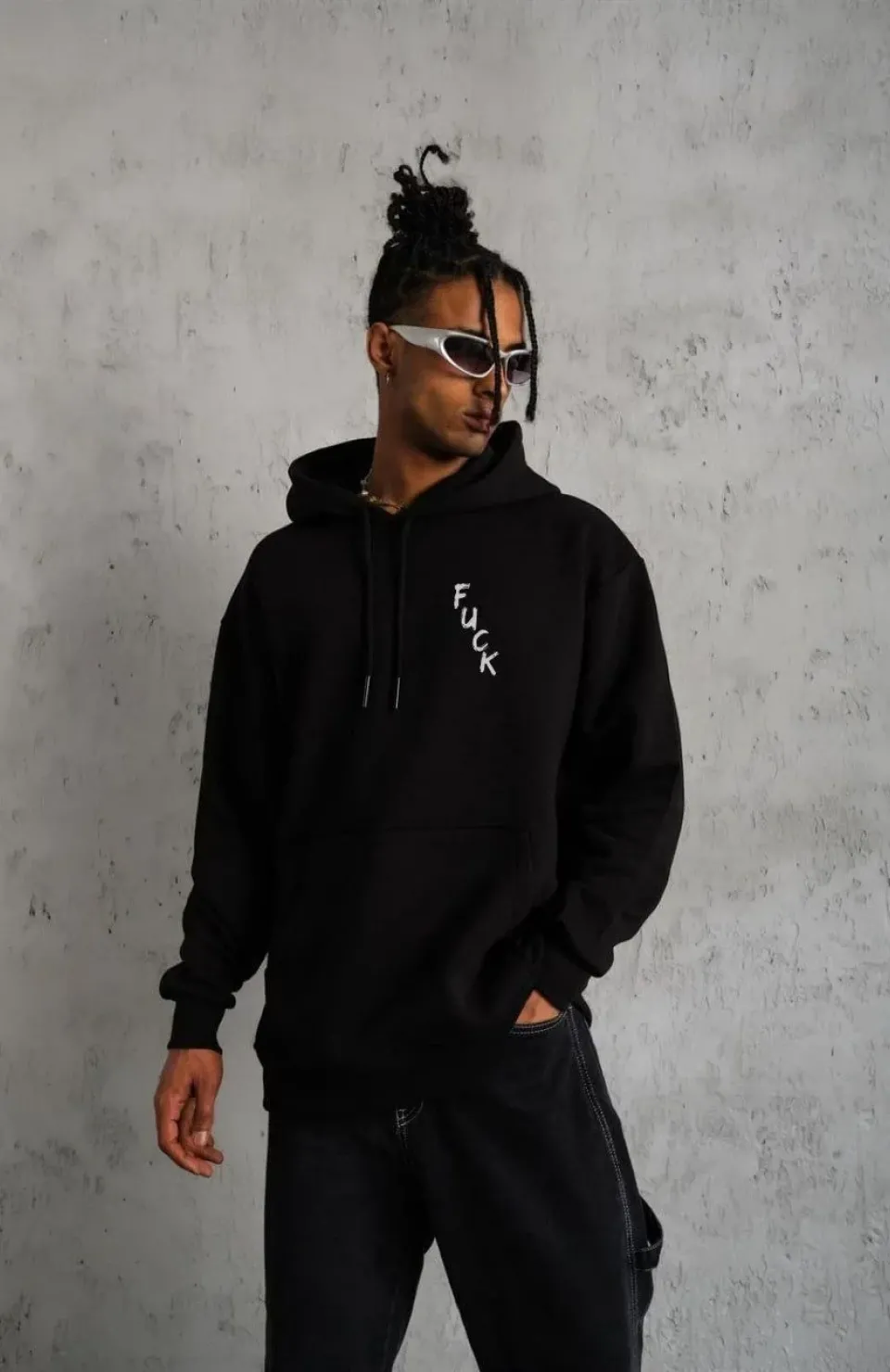 Unisex Kapşonlu Uzun Kol Baskılı Sweetshirt - Siyah Somersan Giyim | Kadın, Erkek ve Çocuk Moda