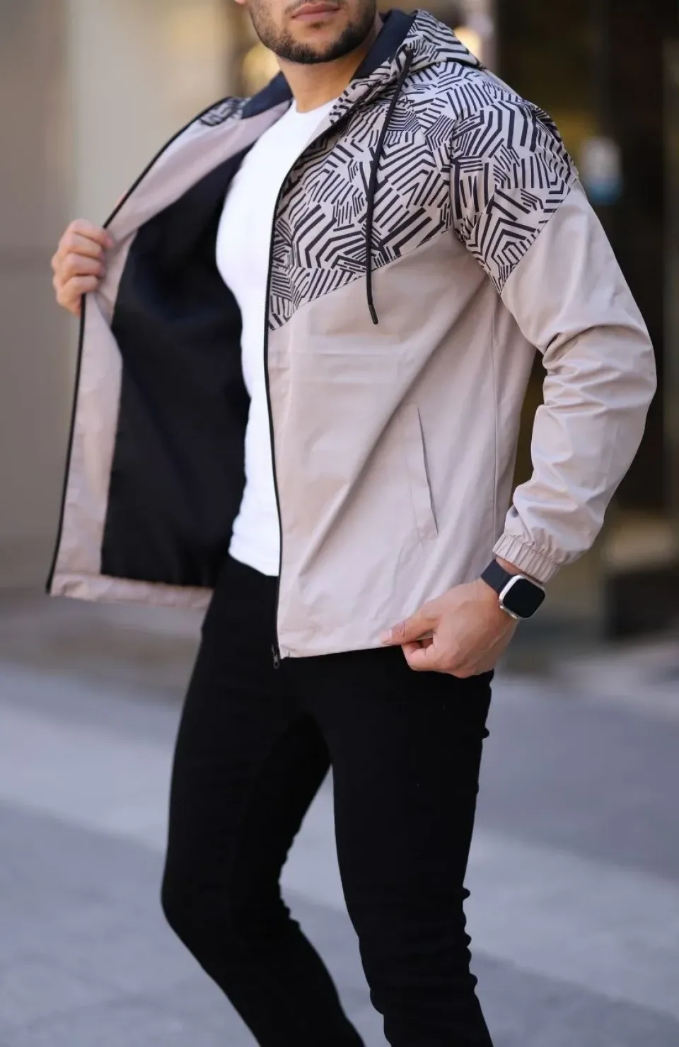 Unisex Kapüşonlu İçi Astarlı Yağmurluk - Bej