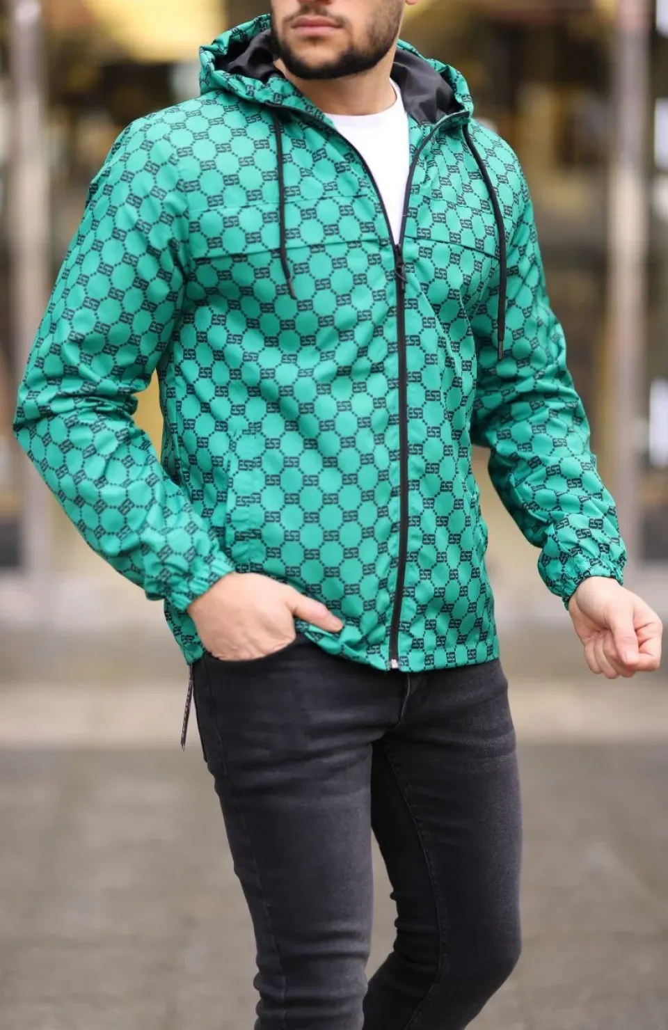 Unisex Kapüşonlu İçi Astarlı Yağmurluk - Zümrüt