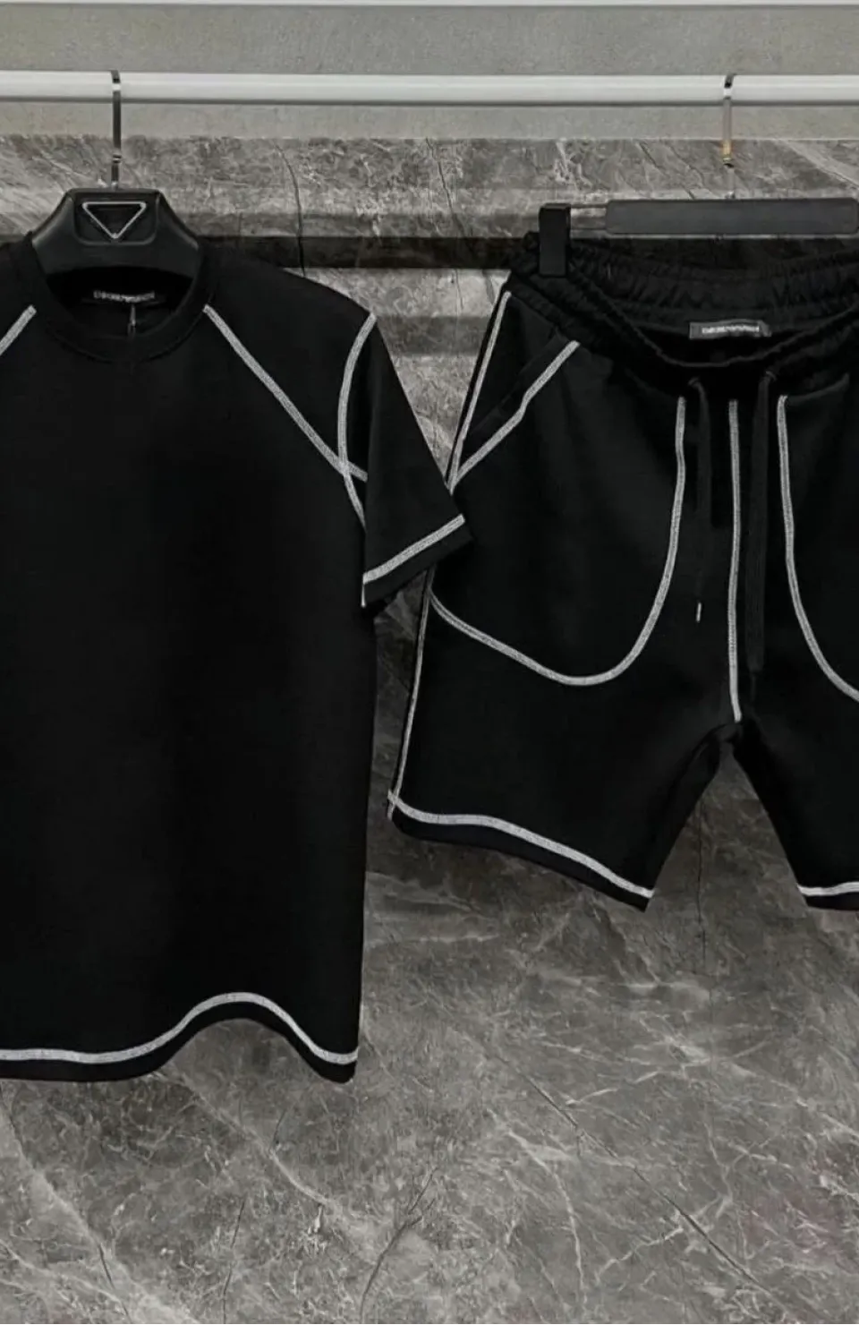 Unisex Karoyaka Dikişli Şortlu Takım - Siyah