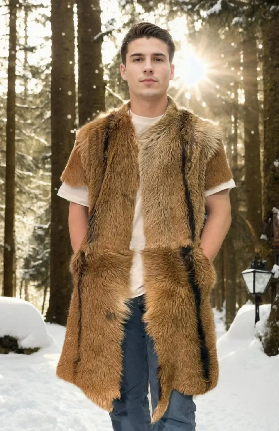 Unisex Kolsuz Uzun Yelek - Kahve