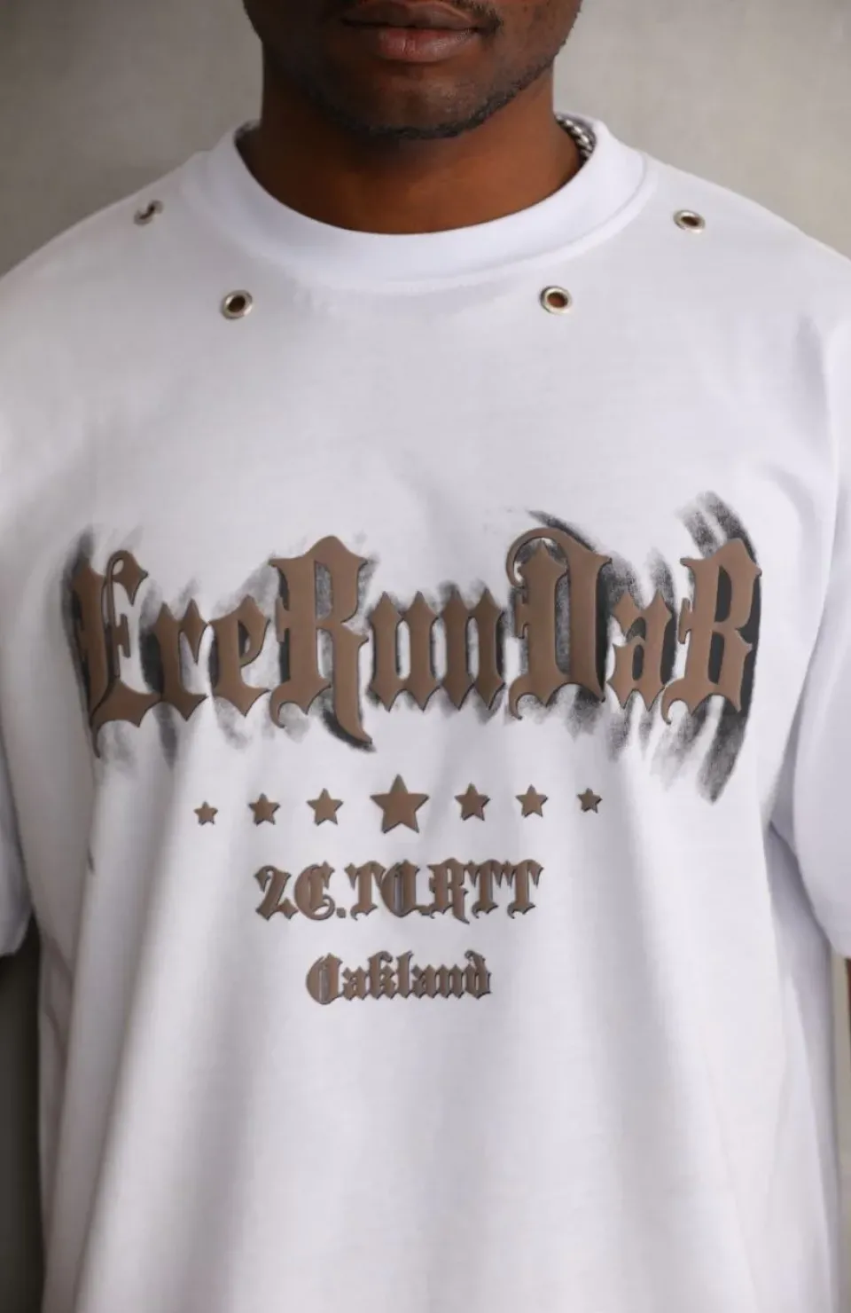 Unisex Kuşgözü Detaylı Baskılı Oversize T-Shirt - Beyaz