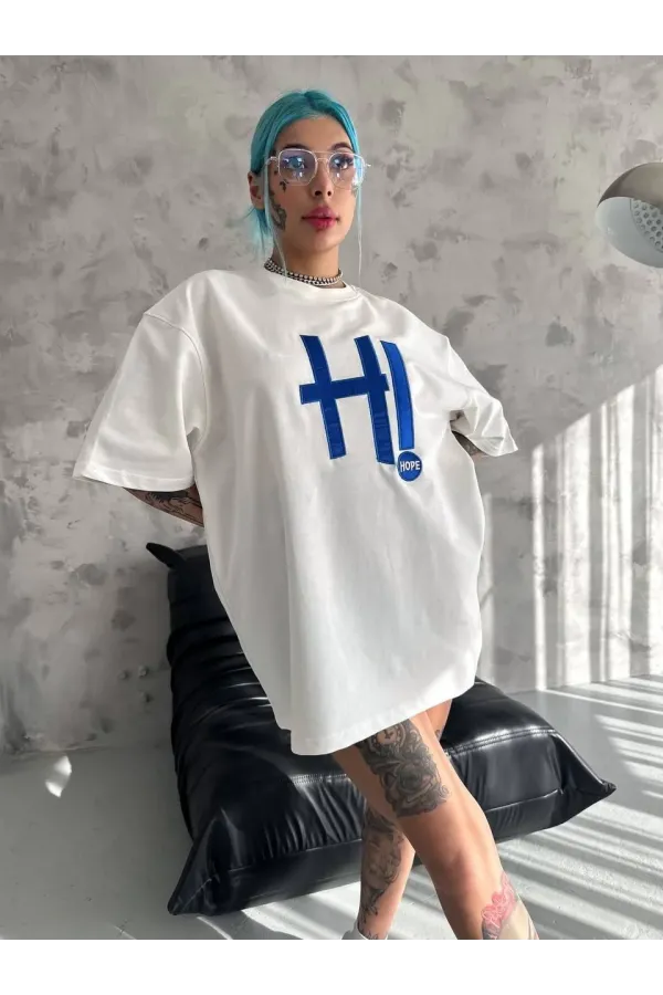 Unisex Nakış İşlemeli T-Shirt - Beyaz