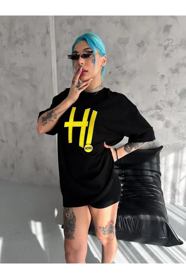 Unisex Nakış İşlemeli T-Shirt - Siyah