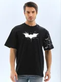 Unisex Ön ve Kol Baskılı Oversize T-shirt - Siyah