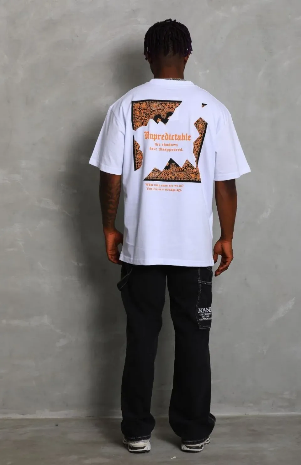 Unisex Oversize Baskılı Bisiklet Yaka T-Shirt - Beyaz