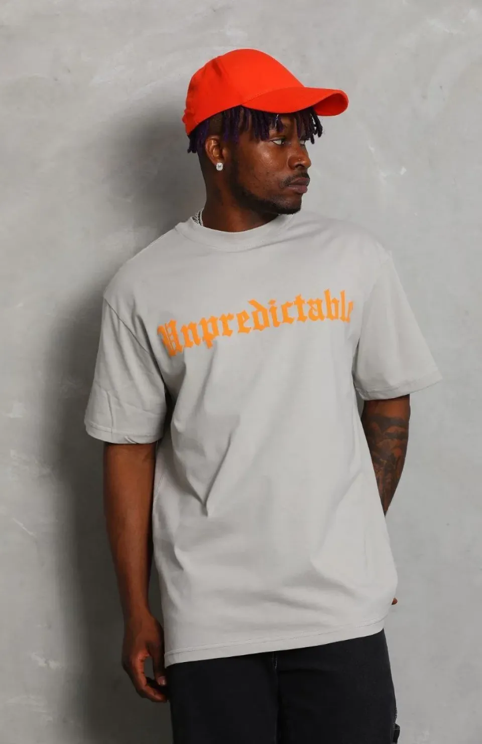 Unisex Oversize Baskılı Bisiklet Yaka T-Shirt - Gri