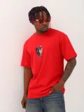 Unisex Oversize Baskılı Bisiklet Yaka T-Shirt - Kırmızı