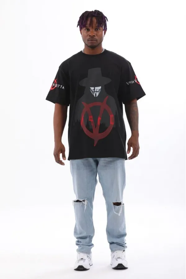 Unisex Oversize Baskılı Bisiklet Yaka T-Shirt - Siyah