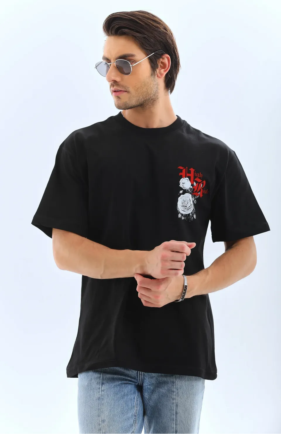 Unisex Oversize Baskılı Bisiklet Yaka T-Shirt - Siyah Somersan Giyim | Kadın, Erkek ve Çocuk Moda