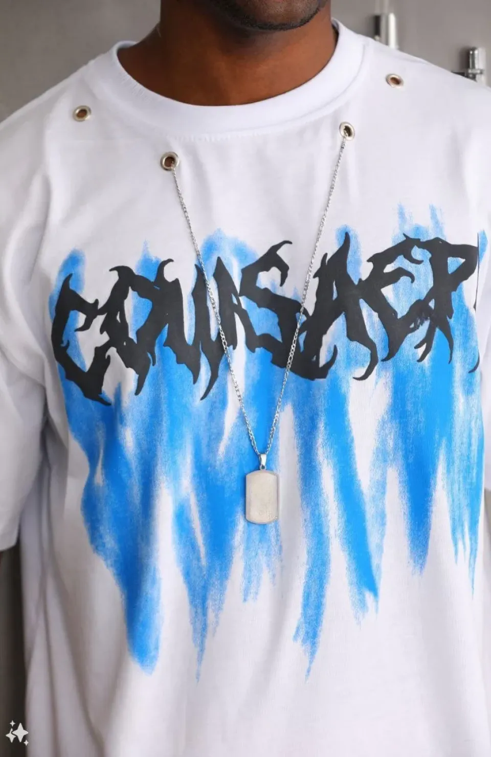 Unisex Oversize Kolye Dahil T-Shirt - Beyaz