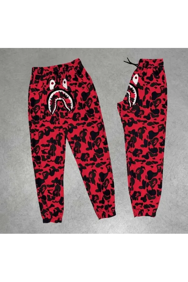 Unisex Pubg Bape x Shark Eşofman Altı - Kırmızı