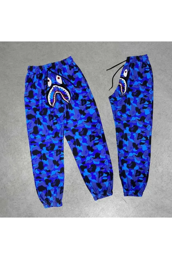 Unisex Pubg Bape x Shark Eşofman Altı - Mavi