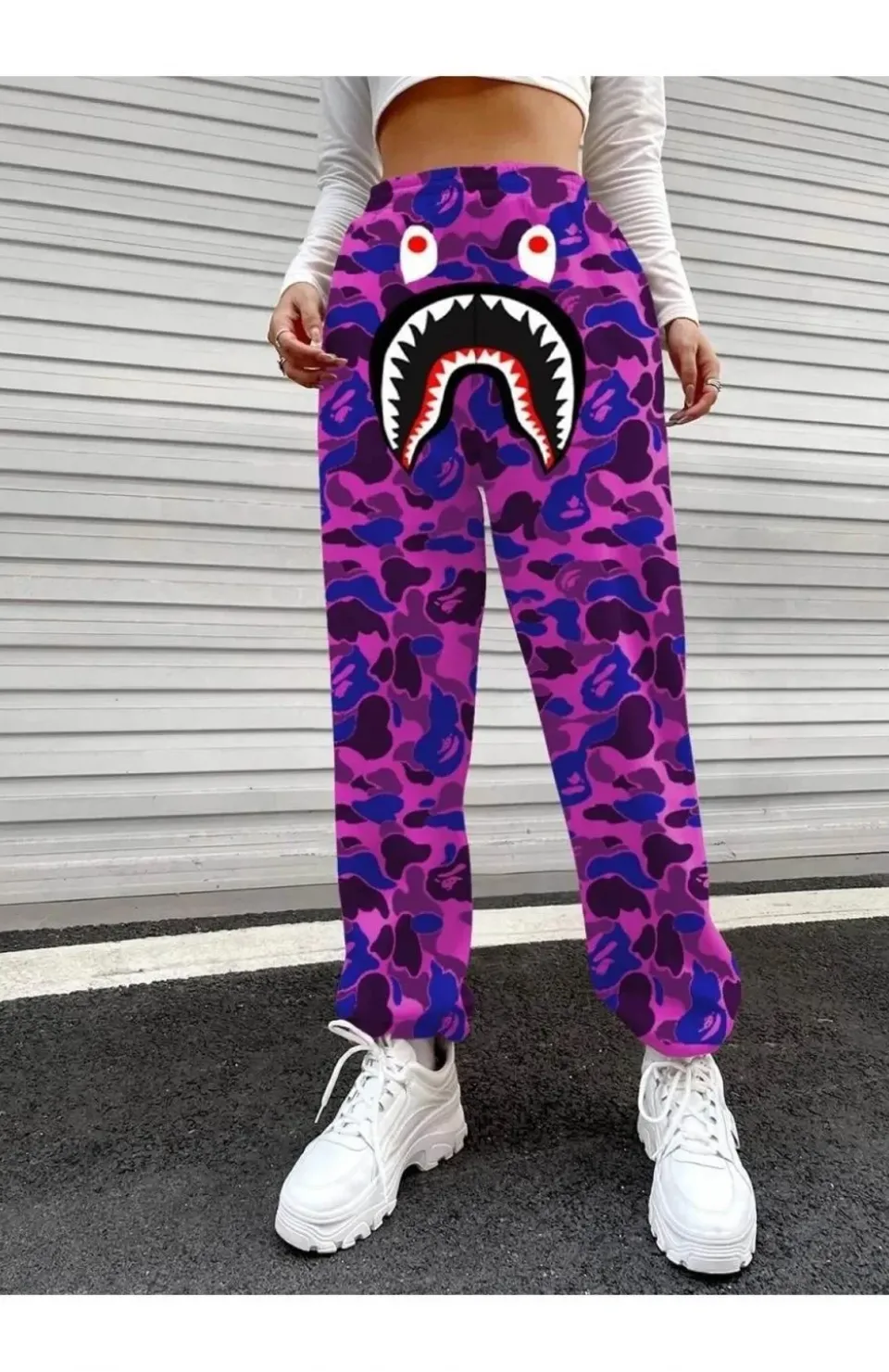 Unisex Pubg Bape x Shark Eşofman Altı - Mor
