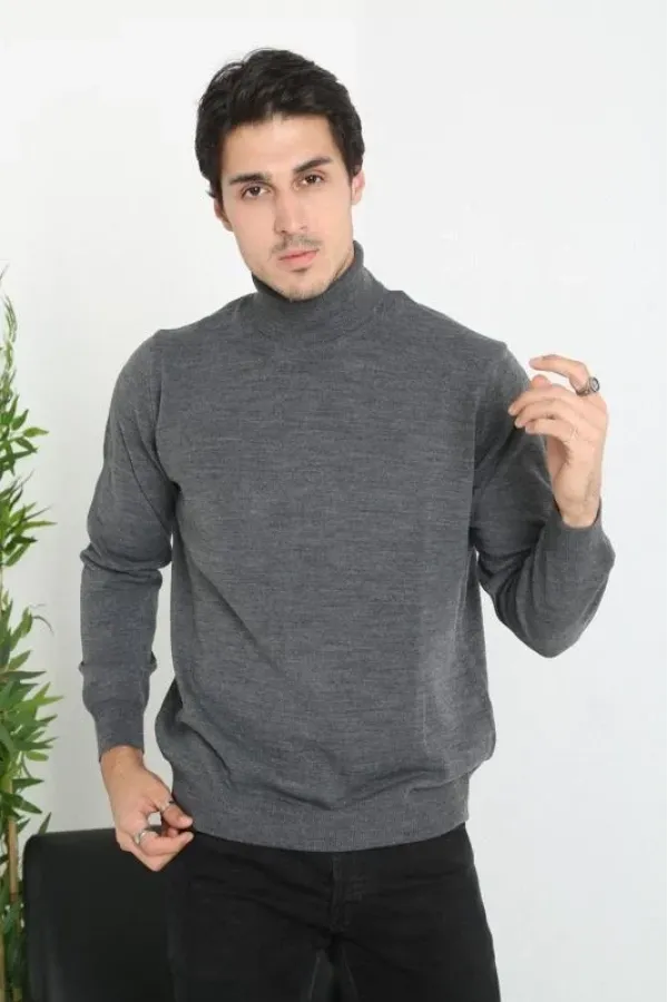 Unisex Tam Boğazlı Balıkçı Yaka Dokuma Triko - Füme