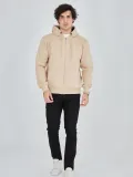 Unisex Tam Fermuarlı Kapşonlu  SweatShirt - Bej
