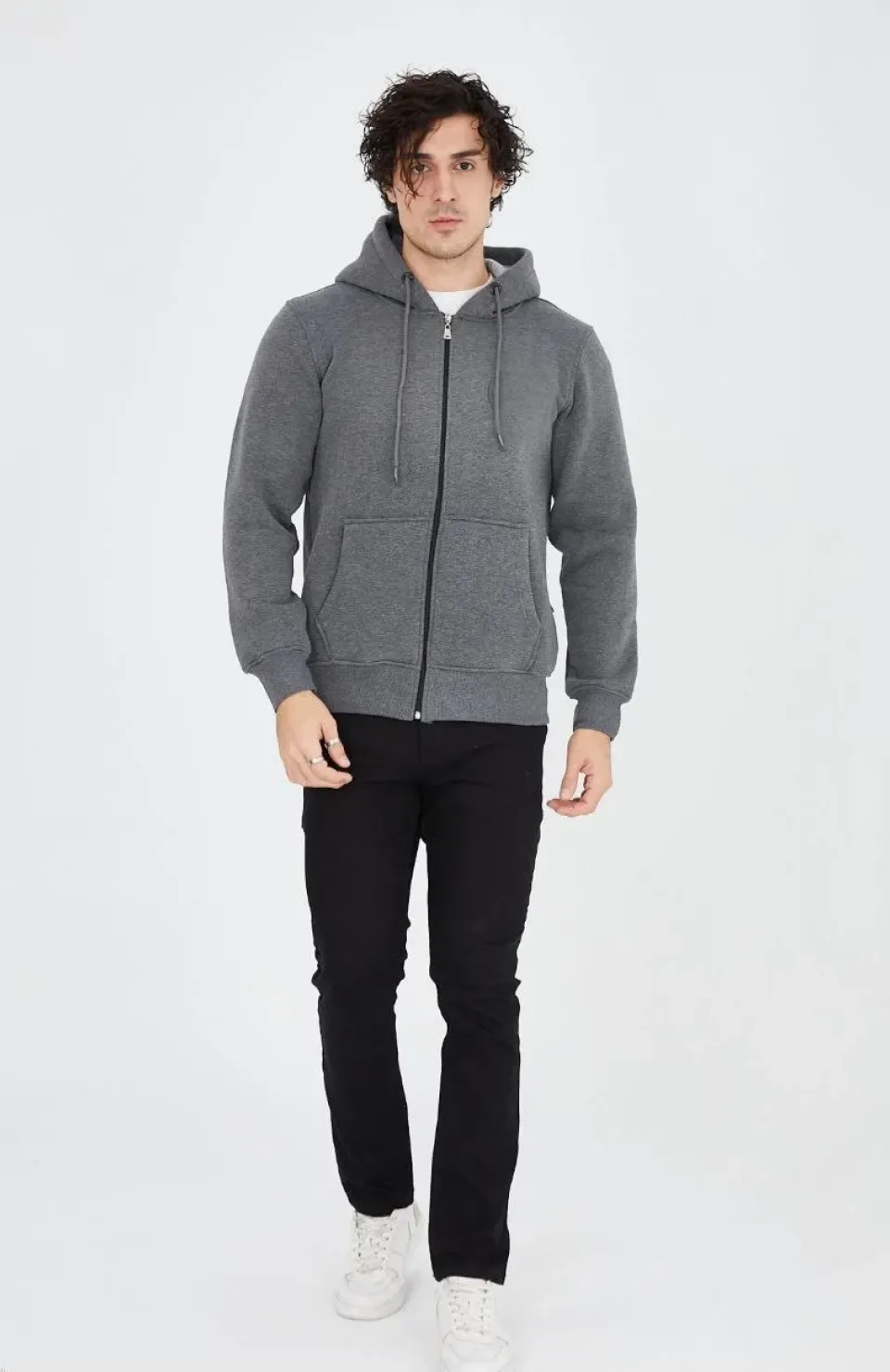 Unisex Tam Fermuarlı Kapşonlu  SweatShirt - Füme Somersan Giyim | Kadın, Erkek ve Çocuk Moda