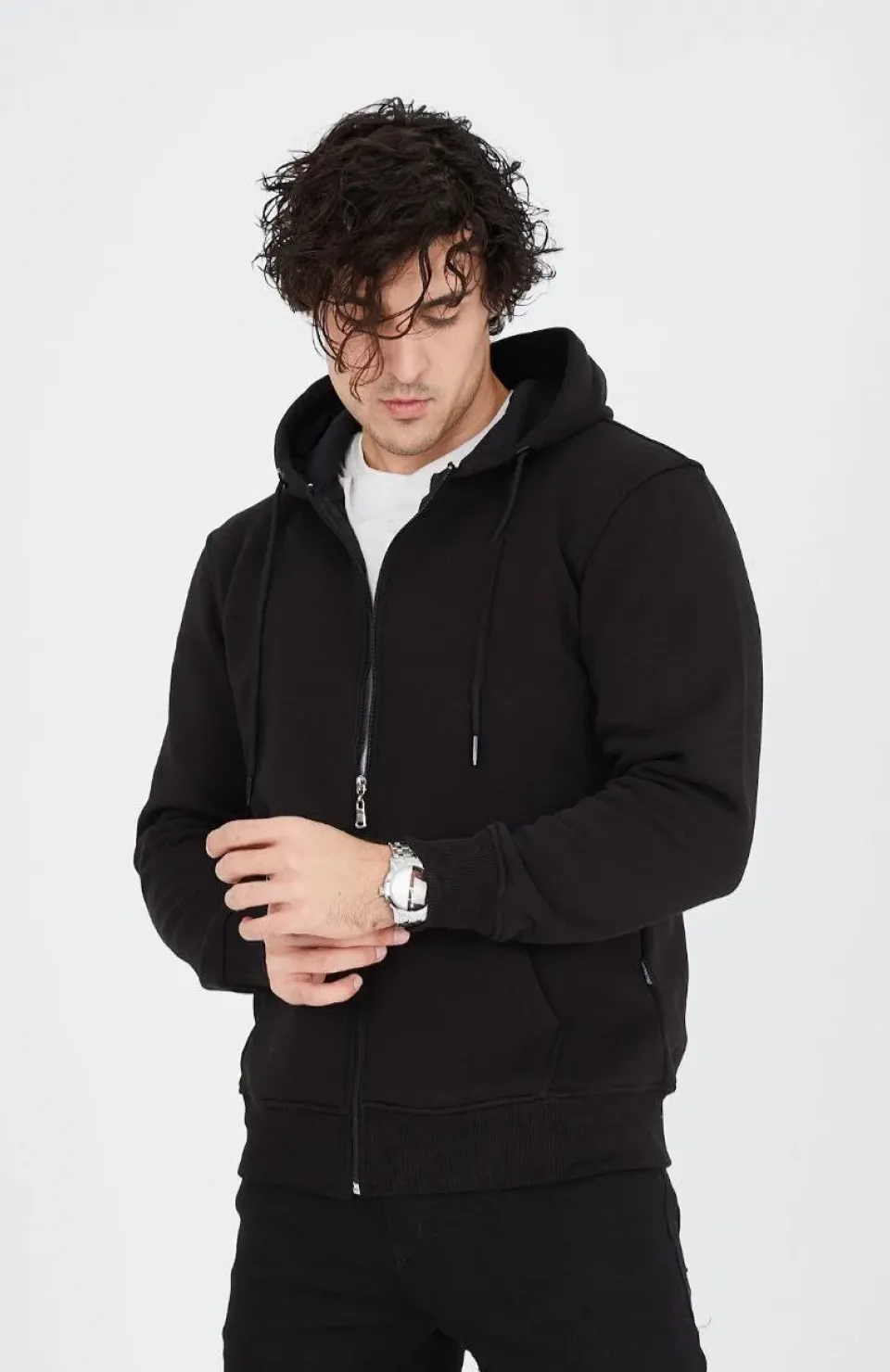 Unisex Tam Fermuarlı Kapşonlu  SweatShirt - Siyah Somersan Giyim | Kadın, Erkek ve Çocuk Moda