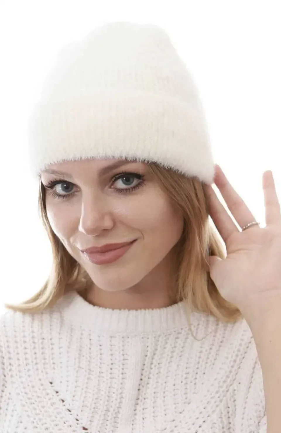 Unisex Tam Kalıp İnce Sakallı Triko Bere - Beyaz Somersan Giyim | Kadın, Erkek ve Çocuk Moda