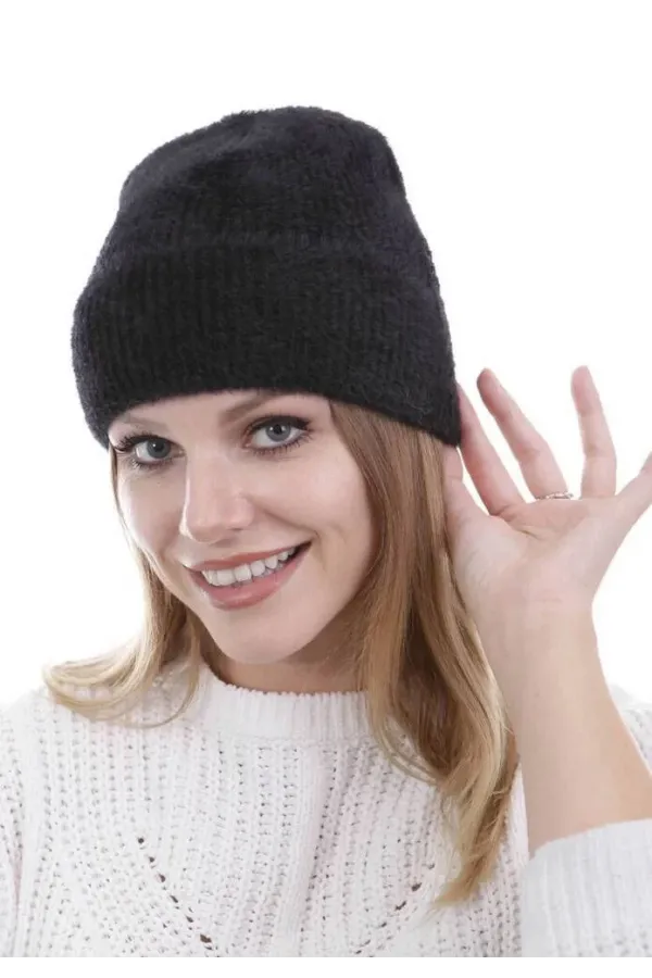 Unisex Tam Kalıp İnce Sakallı Triko Bere - Siyah