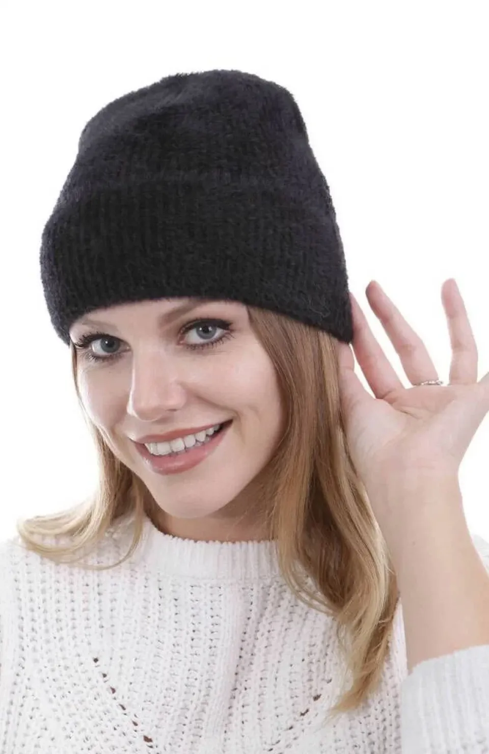 Unisex Tam Kalıp İnce Sakallı Triko Bere - Siyah