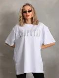 Unisex Taş Desenli Oversize T-Shirt - Beyaz