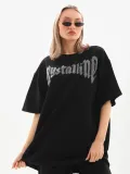 Unisex Taş Desenli Oversize T-Shirt - Beyaz