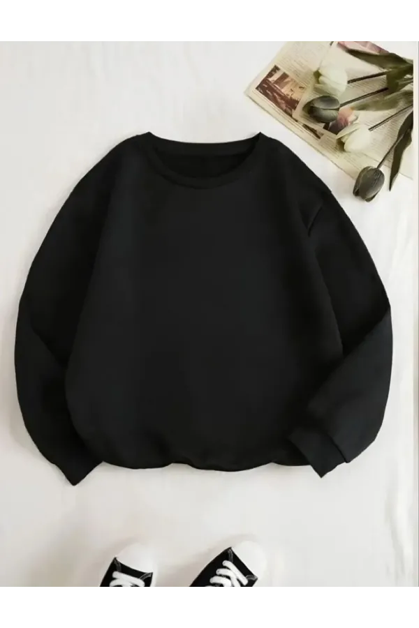 Unisex Üç İplik Biskilet Yaka SweatShirt - Siyah