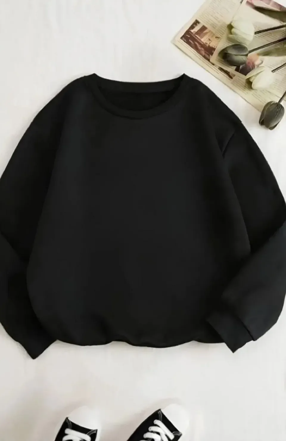 Unisex Üç İplik Biskilet Yaka SweatShirt - Siyah