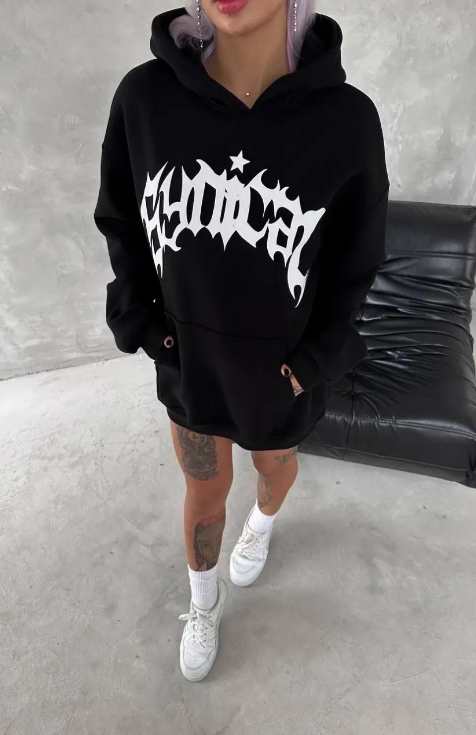 Unisex Üç İplik Kapüşonlu Baskılı SweatShirt - Siyah Somersan Giyim | Kadın, Erkek ve Çocuk Moda