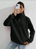 Unisex Uzun Kol Yarım Farmuarlı Yakalı Basic SweatShirt - Siyah Somersan Giyim | Kadın, Erkek ve Çocuk Moda