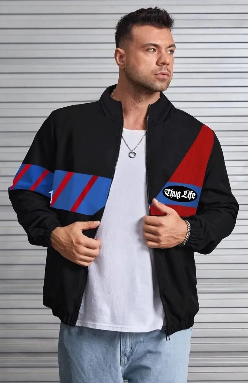 Unisex Uzun Koll Fermuarlı Baskılı Rüzgarlik - Siyah Somersan Giyim | Kadın, Erkek ve Çocuk Moda