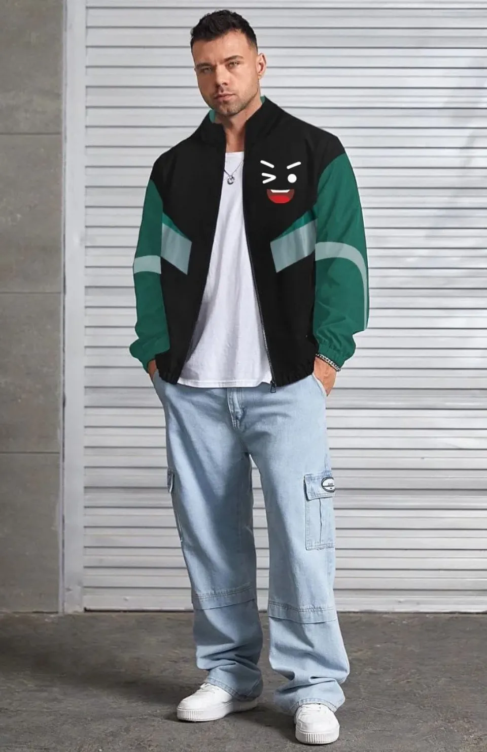 Unisex Uzun Kollu Paraşüt Kumaş Rüzgarlik - Siyah