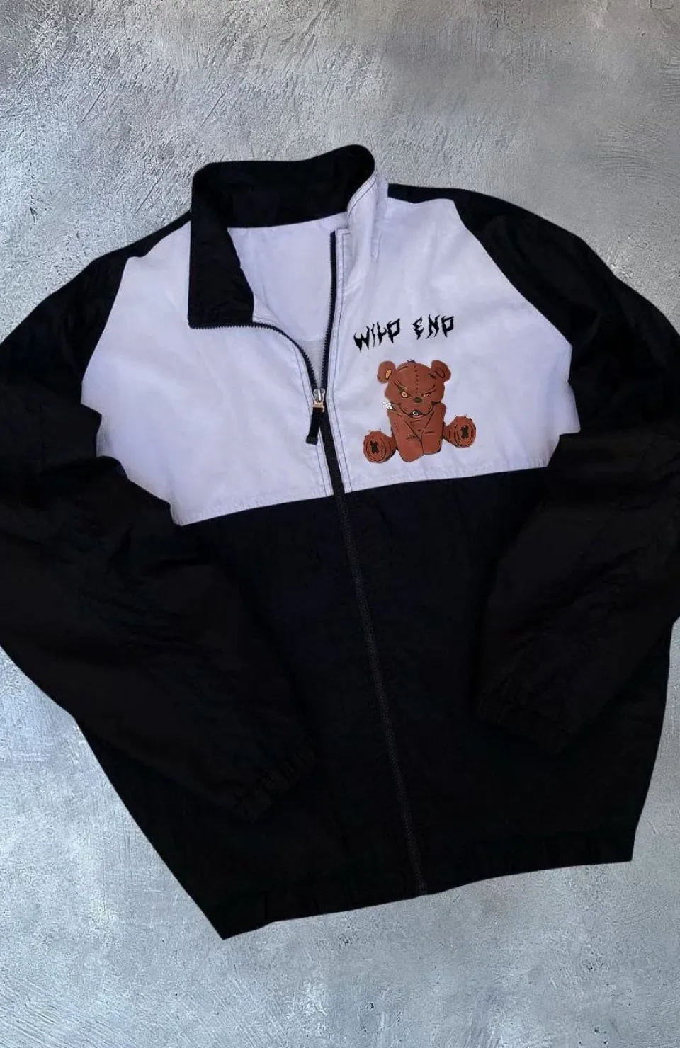 Unisex Uzun Kollu Paraşüt Kumaş Rüzgarlik - Siyah