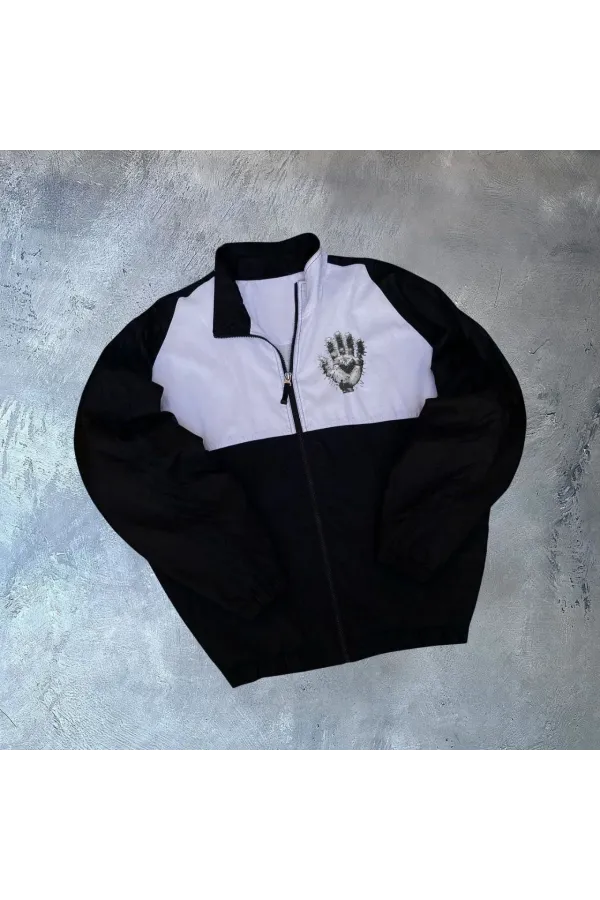 Unisex Uzun Kollu Paraşüt Kumaş Rüzgarlik - Siyah