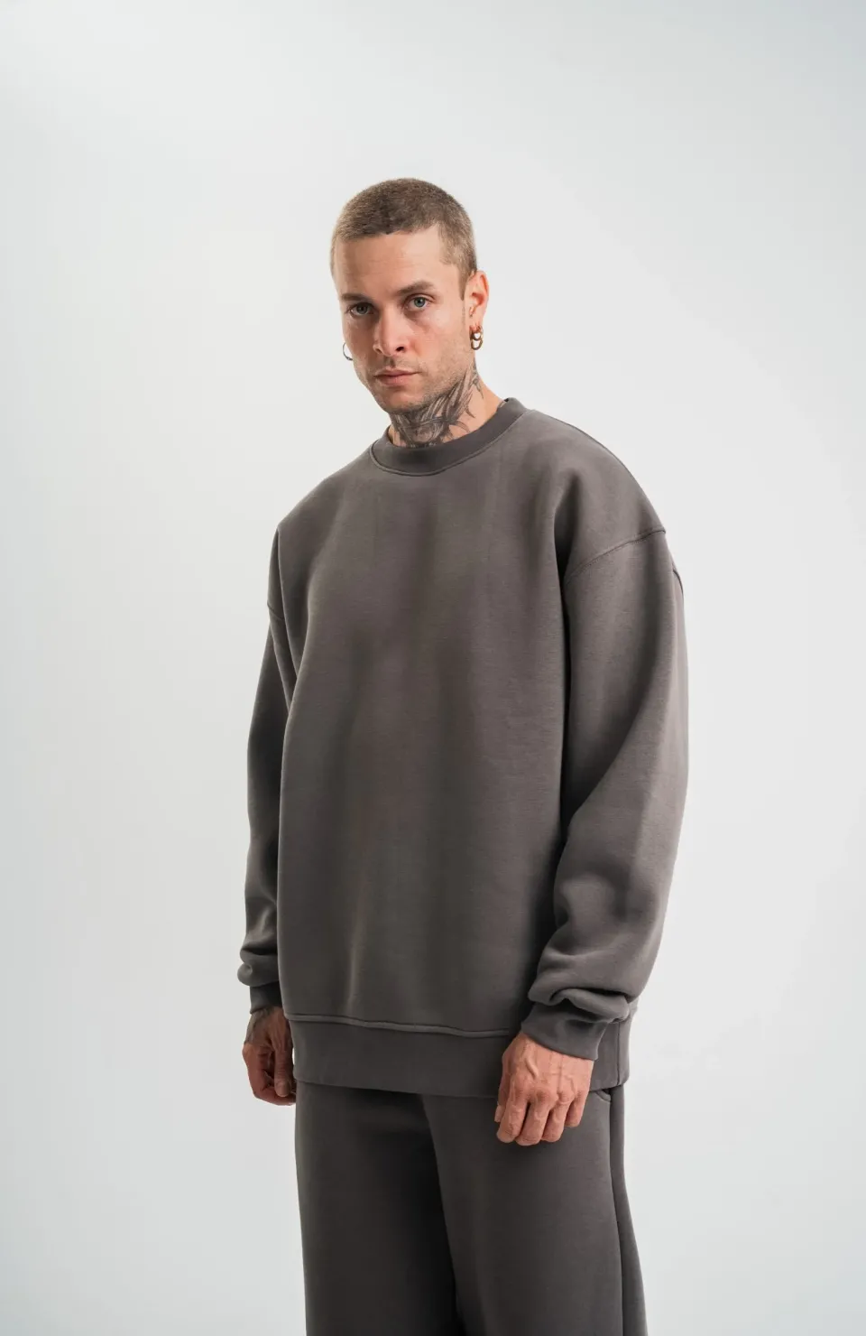 Uzun Kol Bisiklet Yaka Basic SweatShirt - Füme