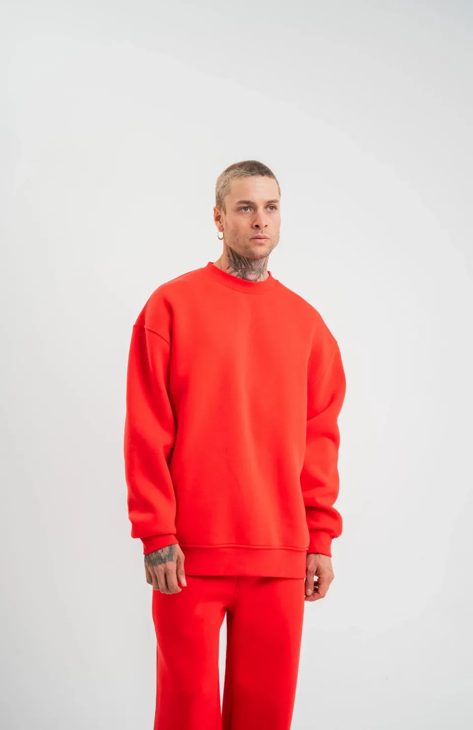 Uzun Kol Bisiklet Yaka Basic SweatShirt - Kırmızı