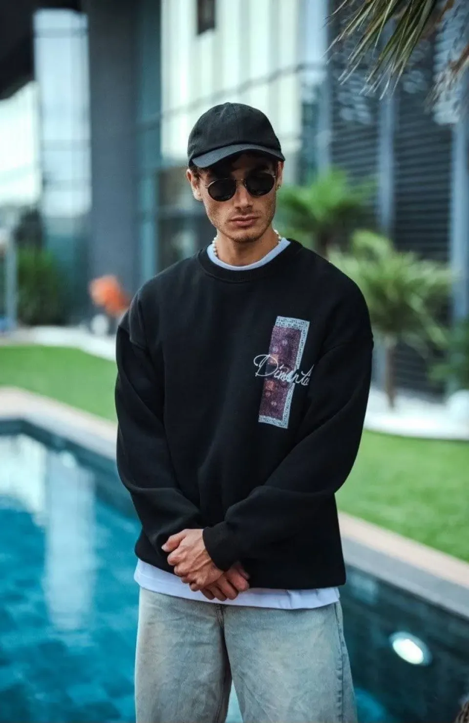 Uzun Kol Bisiklet Yaka Ön ve Arka Baskılı SweatShirt - Siyah Somersan Giyim | Kadın, Erkek ve Çocuk Moda