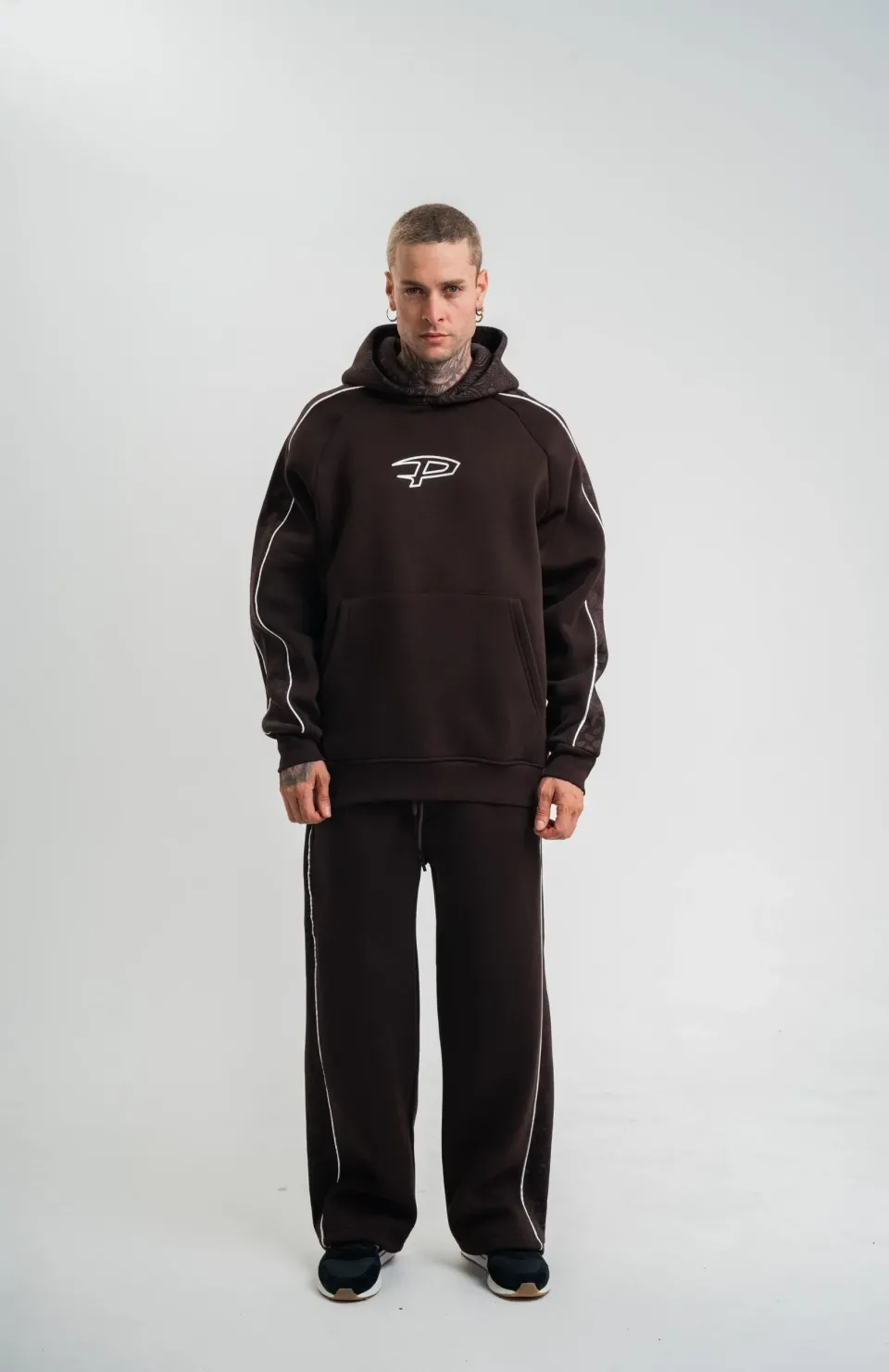 Uzun Kol Kapşonlu Ara Biyeli Baggy Eşofman Takım - Kahve Somersan Giyim | Kadın, Erkek ve Çocuk Moda