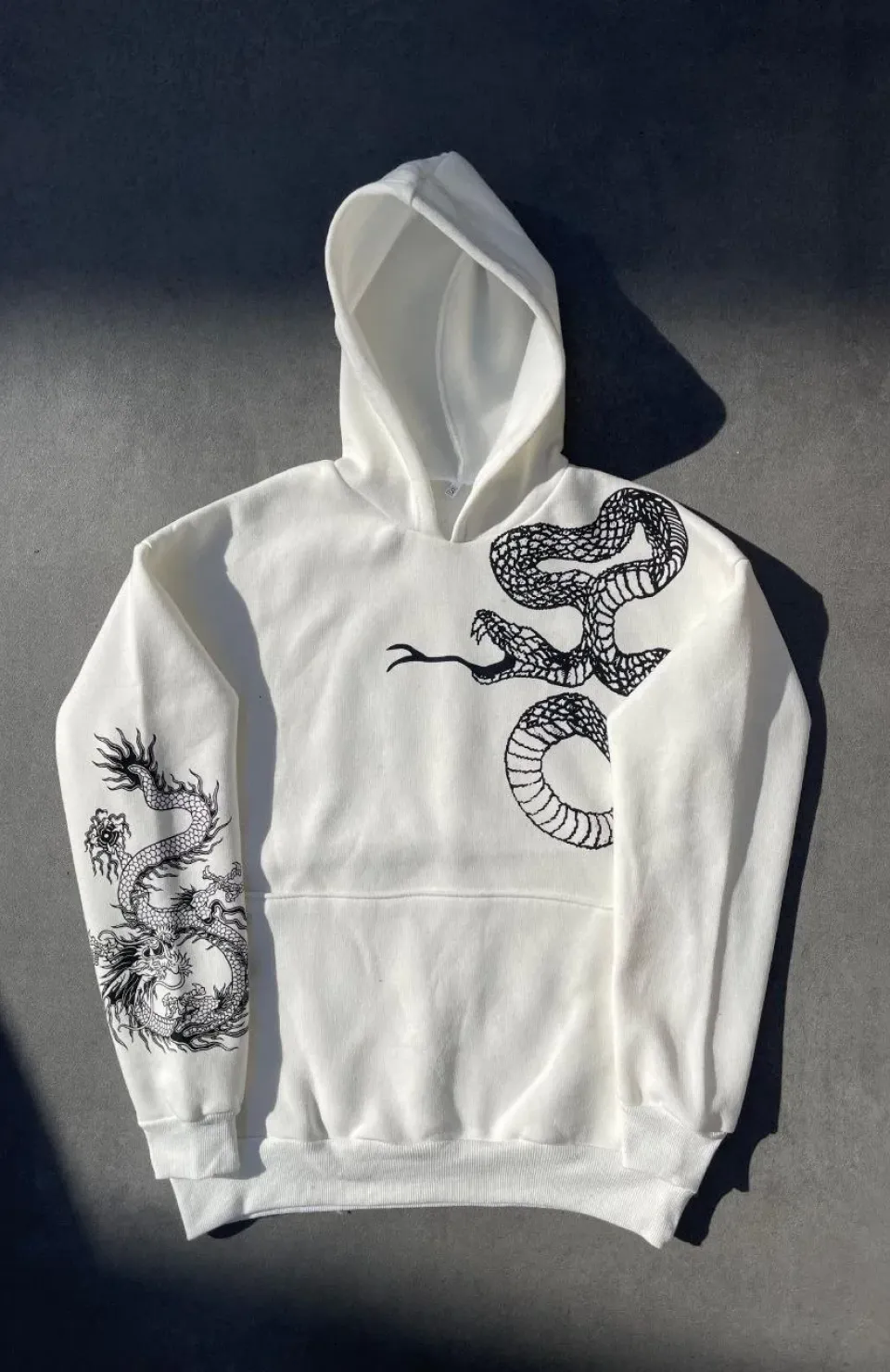 Uzun Kol Kapüşonlu Baskılı SweatShirt - Beyaz Somersan Giyim | Kadın, Erkek ve Çocuk Moda