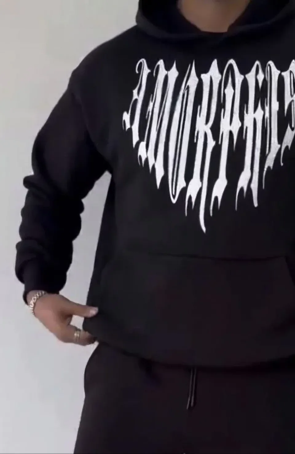 Uzun Kol Kapüşonlu Baskılı SweatShirt - Siyah