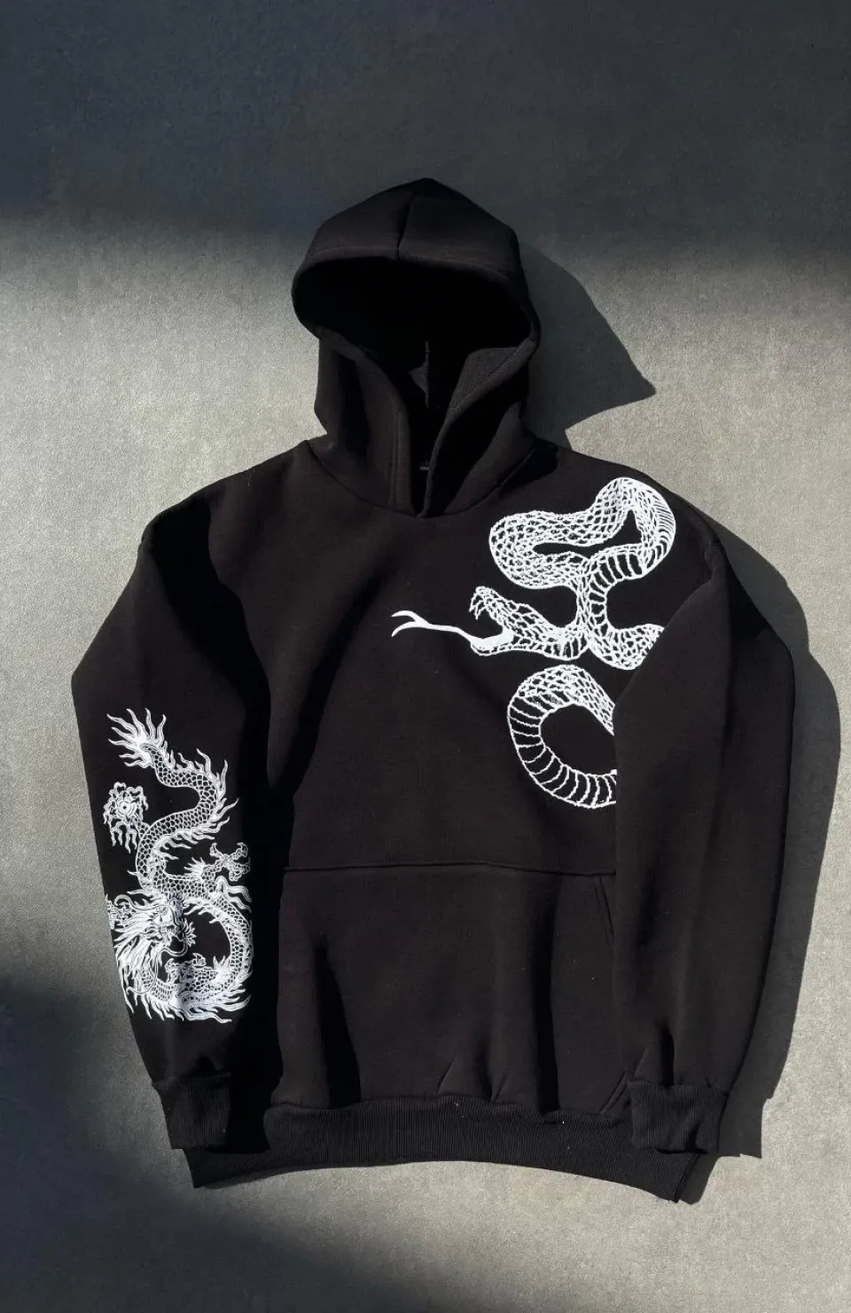 Uzun Kol Kapüşonlu Baskılı SweatShirt - Siyah Somersan Giyim | Kadın, Erkek ve Çocuk Moda