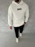 Uzun Kol Kapüşonlu Göğüs Baskılı SweatShirt - Beyaz Somersan Giyim | Kadın, Erkek ve Çocuk Moda