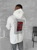 Uzun Kol Kapüşonlu Ön Ve Arka Baskılı SweatShirt - Beyaz Somersan Giyim | Kadın, Erkek ve Çocuk Moda