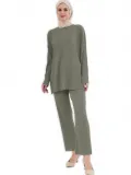 Uzun Kollu Organik Yıkanmış Kumaş Fitilli Pantolonlu Takım - Yeşil Somersan Giyim | Kadın, Erkek ve Çocuk Moda