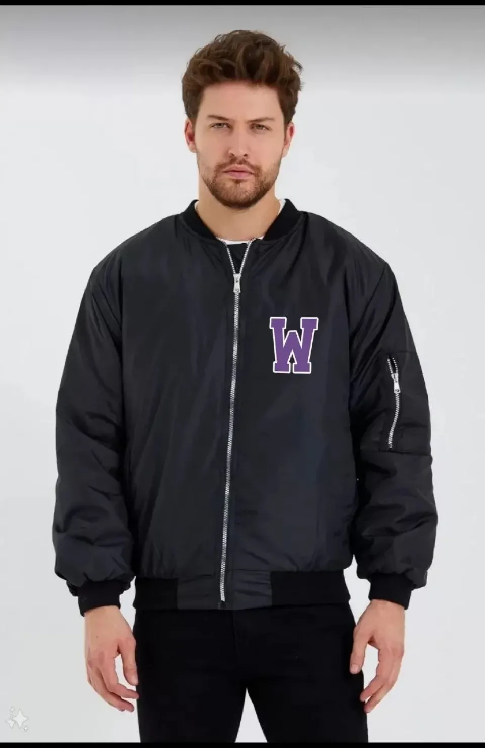 Wild One Baskılı Erkek Bomber Mont – Panter Desenli, Fermuarlı, Kapitone Astarlı Ceket - Siyah